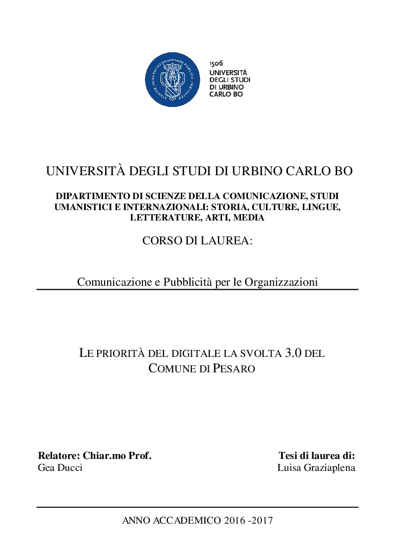 Anteprima della tesi: Le priorità del digitale e la svolta 3.0 del comune di Pesaro, Pagina 1