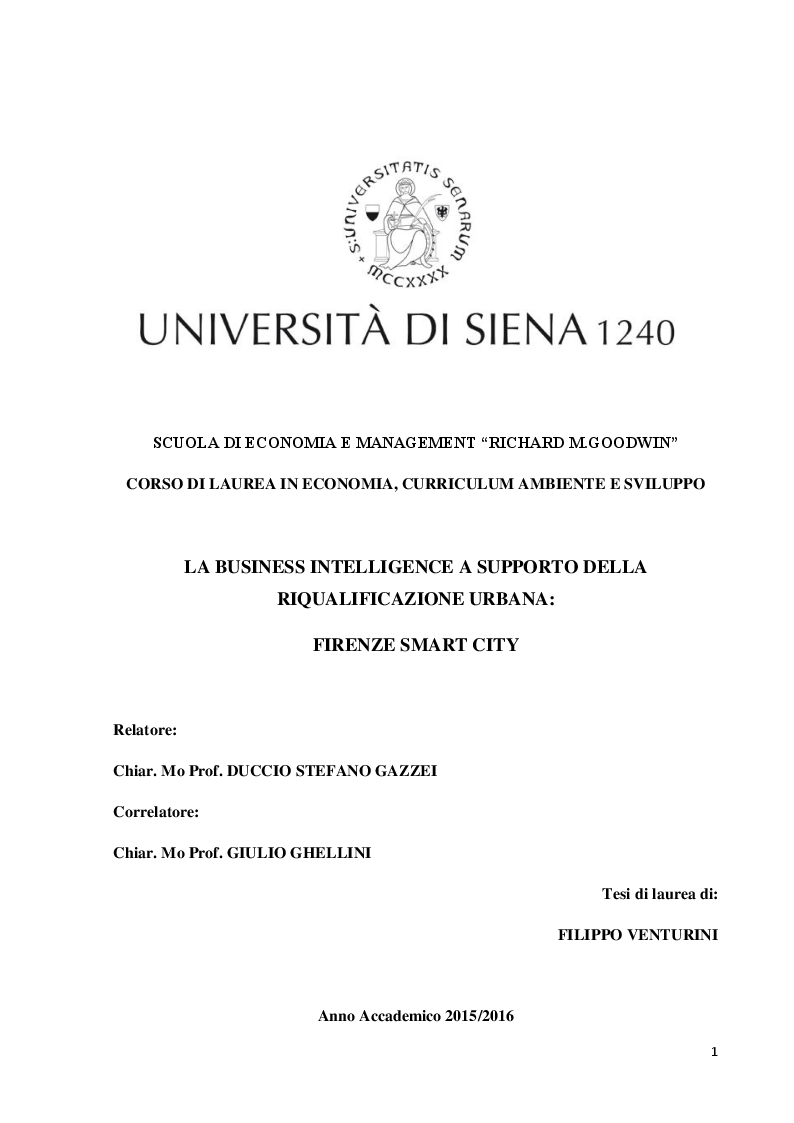 Anteprima della tesi: La Business Intelligence a supporto della riqualificazione urbana: Firenze Smart City, Pagina 1