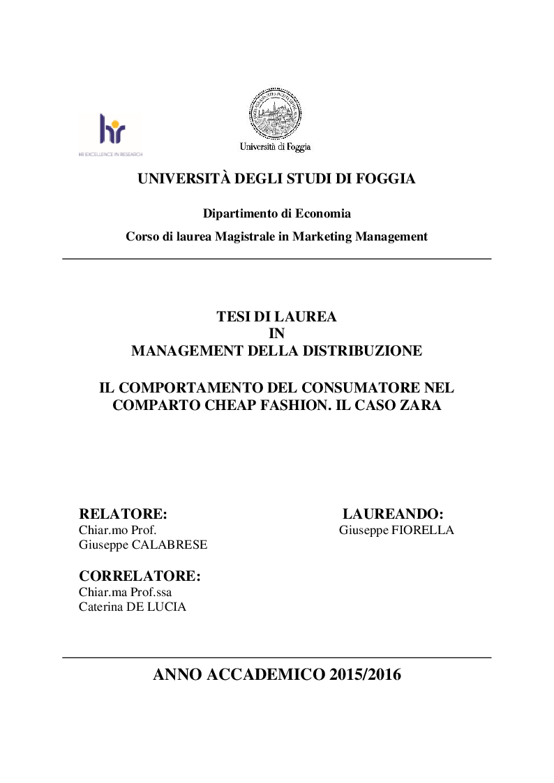 Anteprima della tesi: Il comportamento del consumatore nel comparto cheap fashion. Il caso Zara, Pagina 1