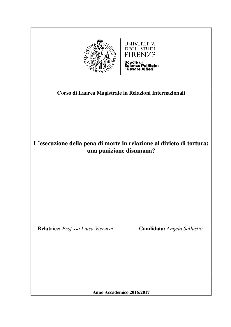 Anteprima della tesi: L'esecuzione della pena di morte in relazione al divieto di tortura: una punizione disumana?, Pagina 1
