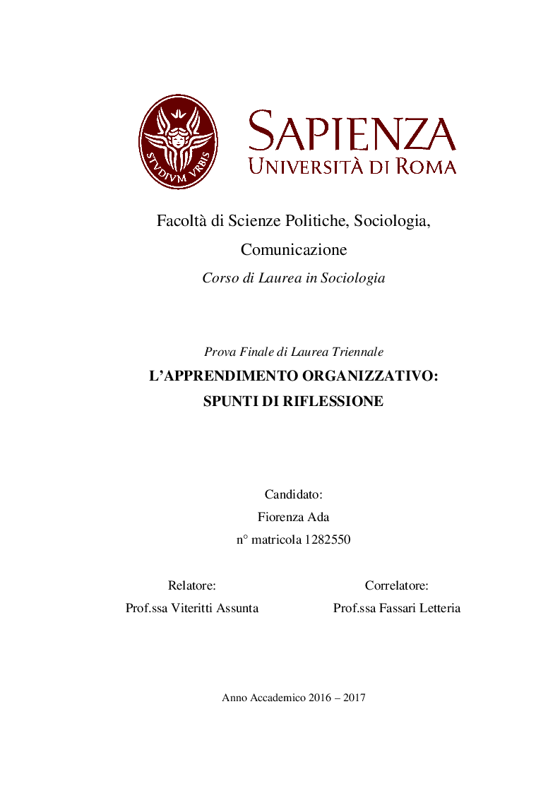 Anteprima della tesi: L'Apprendimento Organizzativo: spunti di riflessione, Pagina 1