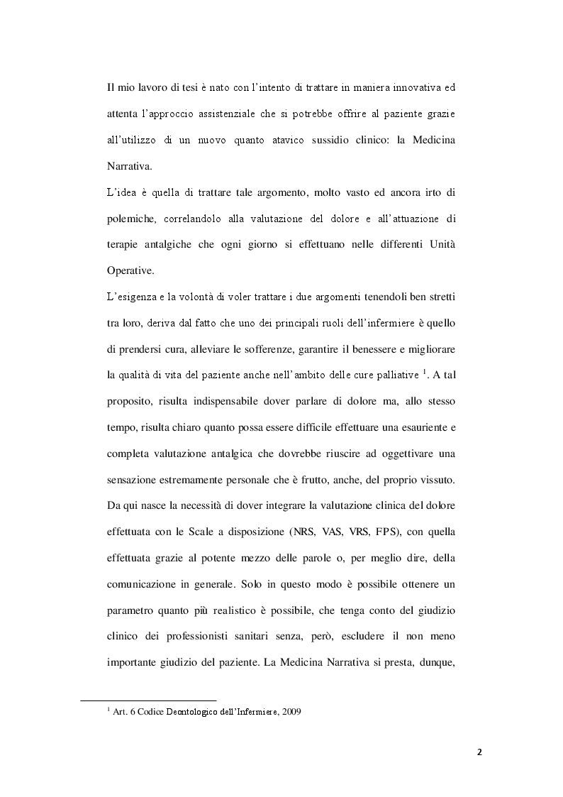 Anteprima della tesi: La Medicina Narrativa e la Terapia Antalgica: dal dolore al "mio" dolore. Un nuovo approccio assistenziale per una valutazione del dolore completa e personalizzata, Pagina 3