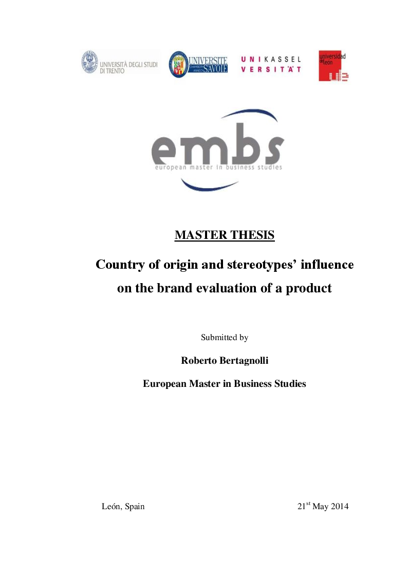 Anteprima della tesi: Country of origin and stereotypes’ influence on the brand evaluation of a product, Pagina 1