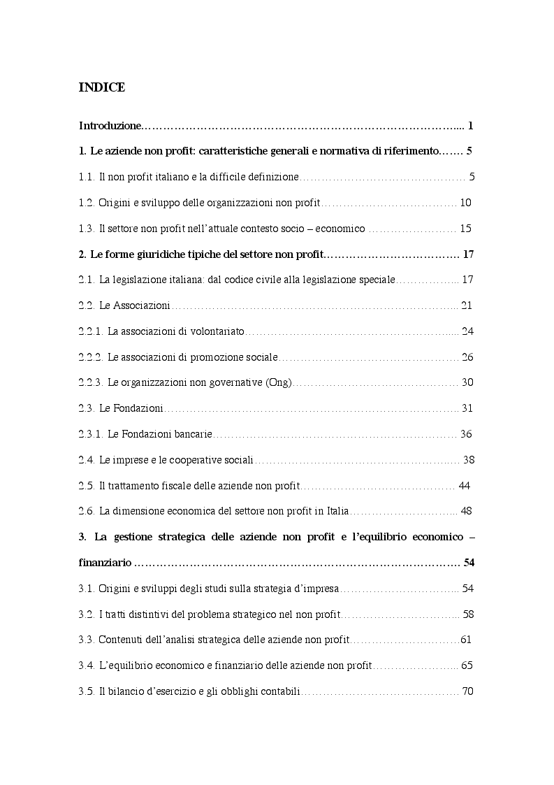 Indice della tesi: Corporate governance delle organizzazioni no profit, Pagina 1