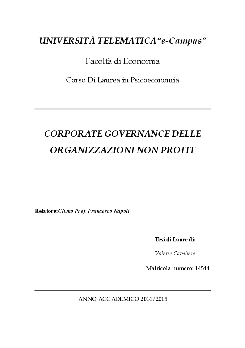 Anteprima della tesi: Corporate governance delle organizzazioni no profit, Pagina 1