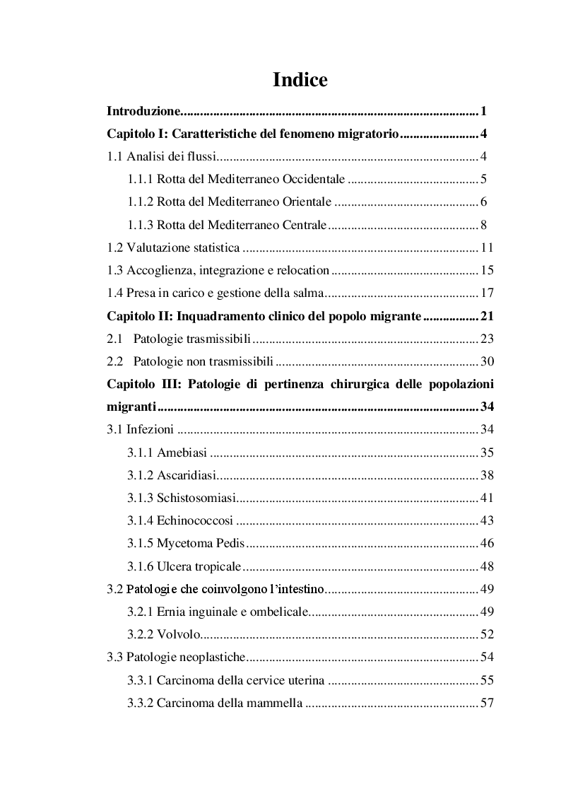 Indice della tesi: Incidenza di Patologia Chirurgica acuta in popolazione di migranti Studio osservazionale multicentrico, Pagina 1