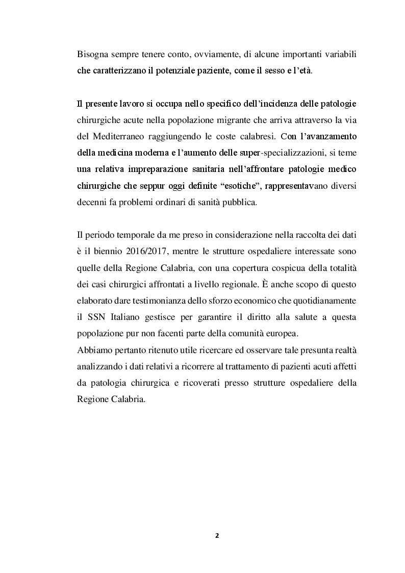 Anteprima della tesi: Incidenza di Patologia Chirurgica acuta in popolazione di migranti Studio osservazionale multicentrico, Pagina 3