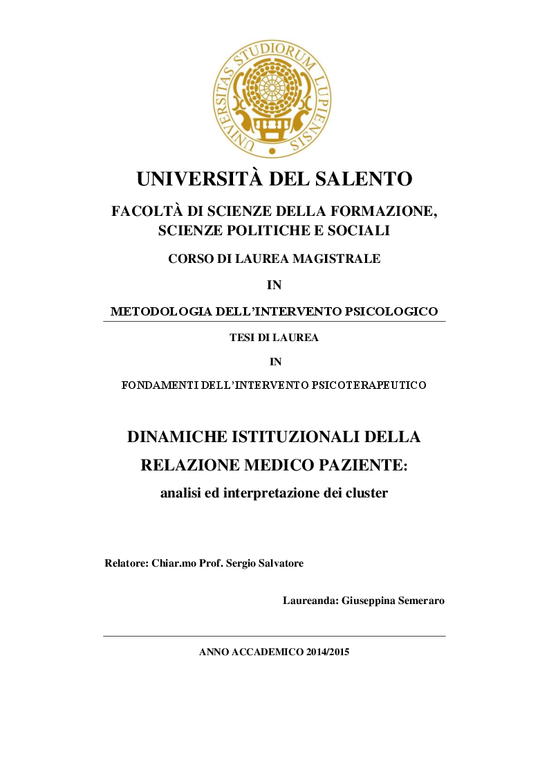 Anteprima della tesi: Dinamiche istituzionali della relazione medico paziente: analisi ed interpretazione dei cluster, Pagina 1