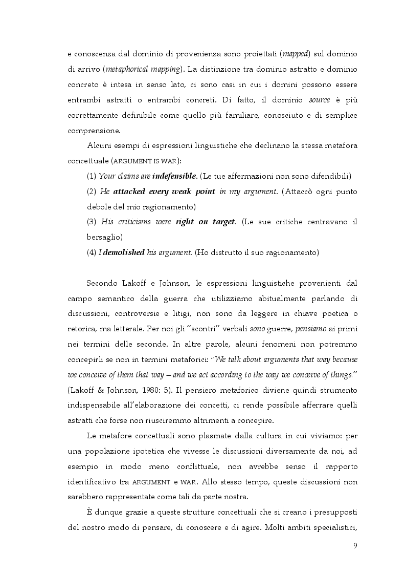 Anteprima della tesi: Si può rottamare la speranza? Uno studio psicolinguistico sull’uso metaforico dei verbi in italiano, Pagina 8