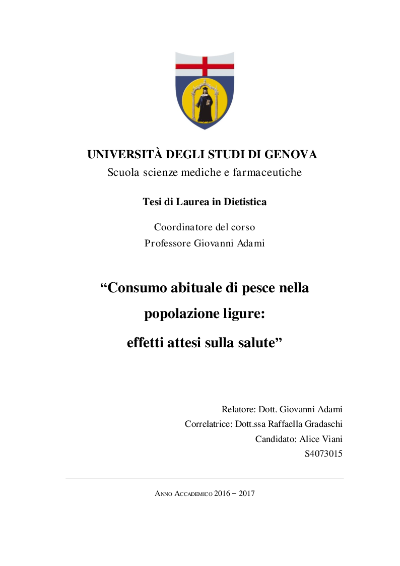 Anteprima della tesi: Consumo abituale di pesce nella popolazione ligure: effetti attesi sulla salute, Pagina 1