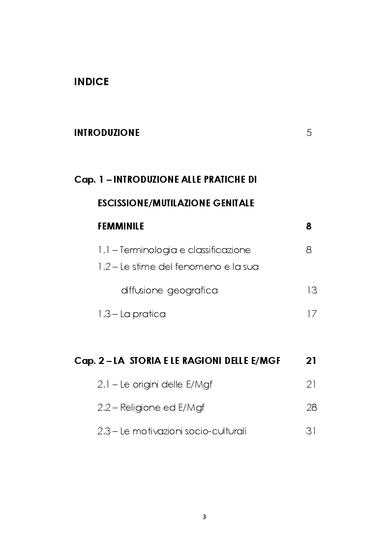 Indice della tesi: Le mutilazioni genitali femminili: fra etnocentrismo e relativismo culturale, Pagina 1
