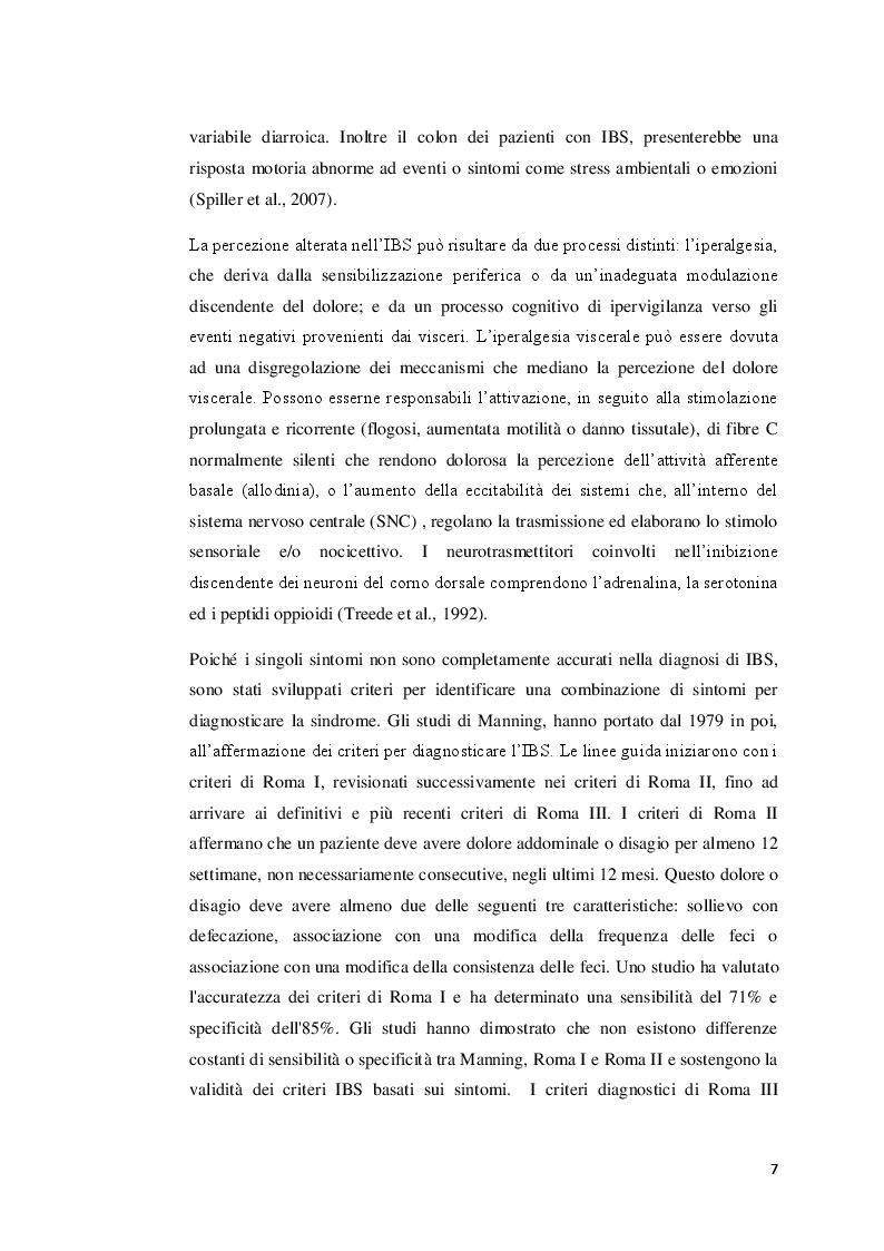Anteprima della tesi: La sindrome dell’intestino irritabile: aspetti generali, correlazione con il sistema nervoso enterico e trattamenti terapeutici, Pagina 6
