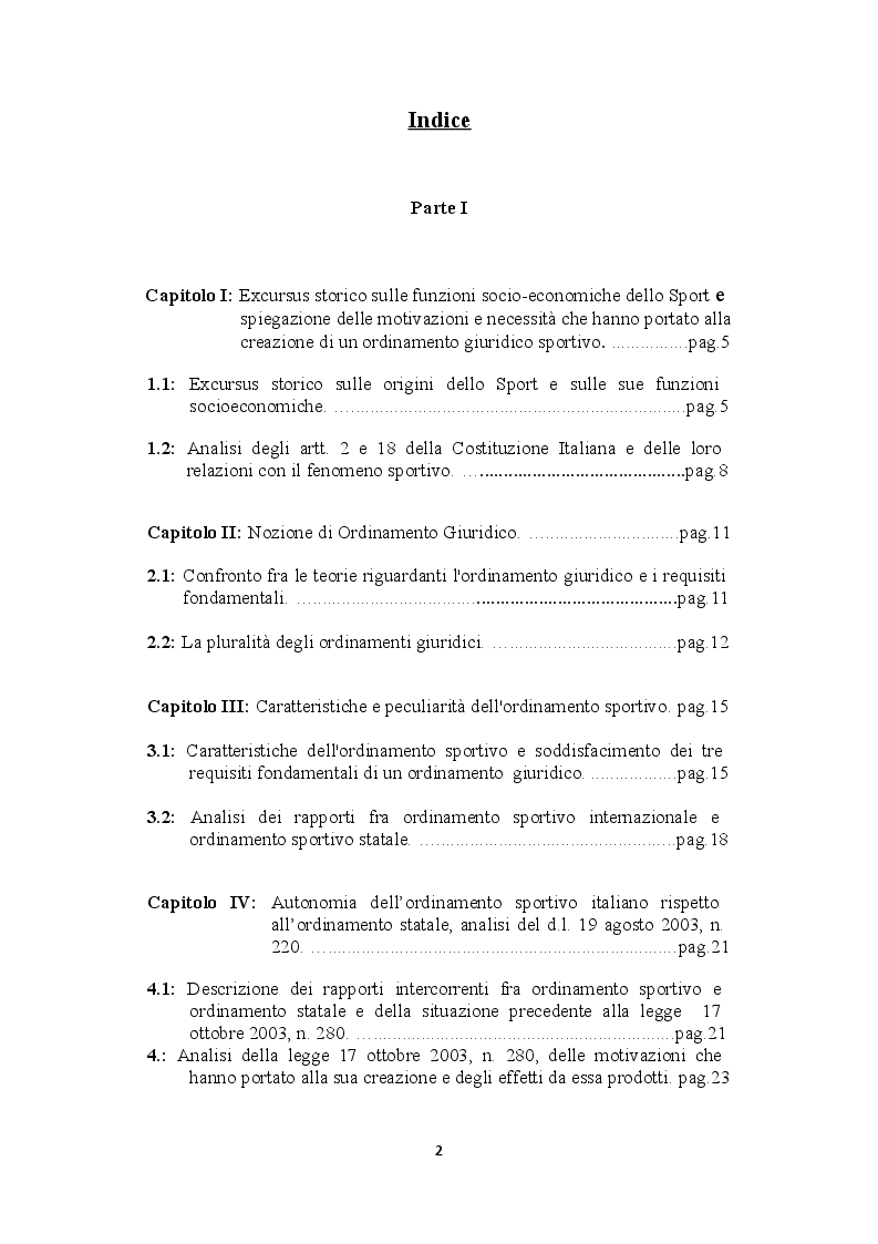 Indice della tesi: Costituzione e Sport, Pagina 1
