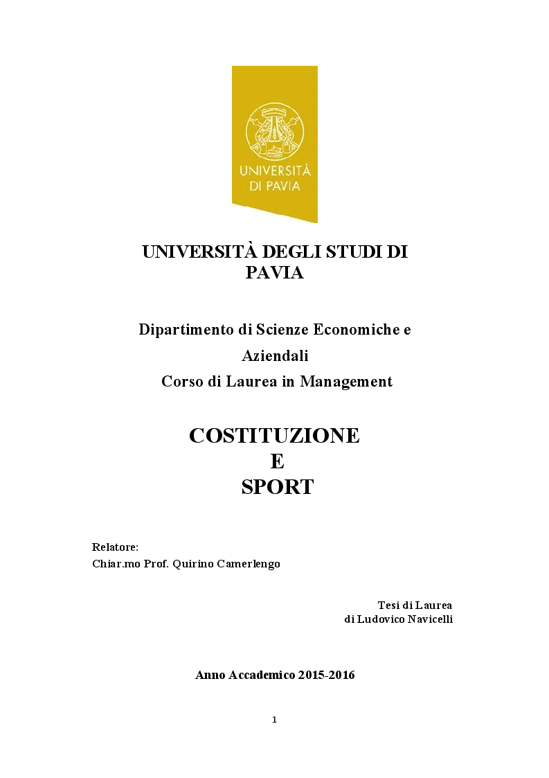 Anteprima della tesi: Costituzione e Sport, Pagina 1