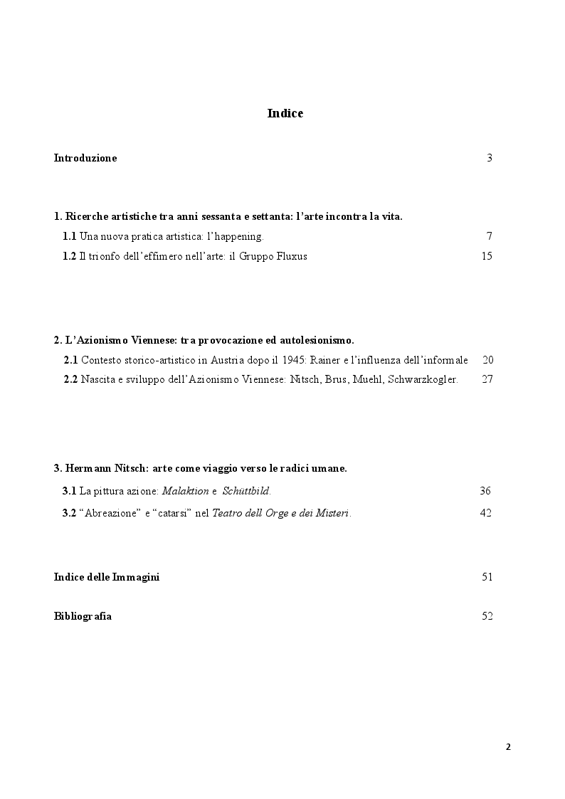 Indice della tesi: Rito e Catarsi nell'opera artistica di Hermann Nitsch, Pagina 1
