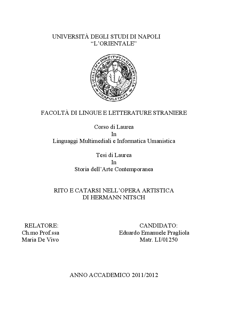 Anteprima della tesi: Rito e Catarsi nell'opera artistica di Hermann Nitsch, Pagina 1