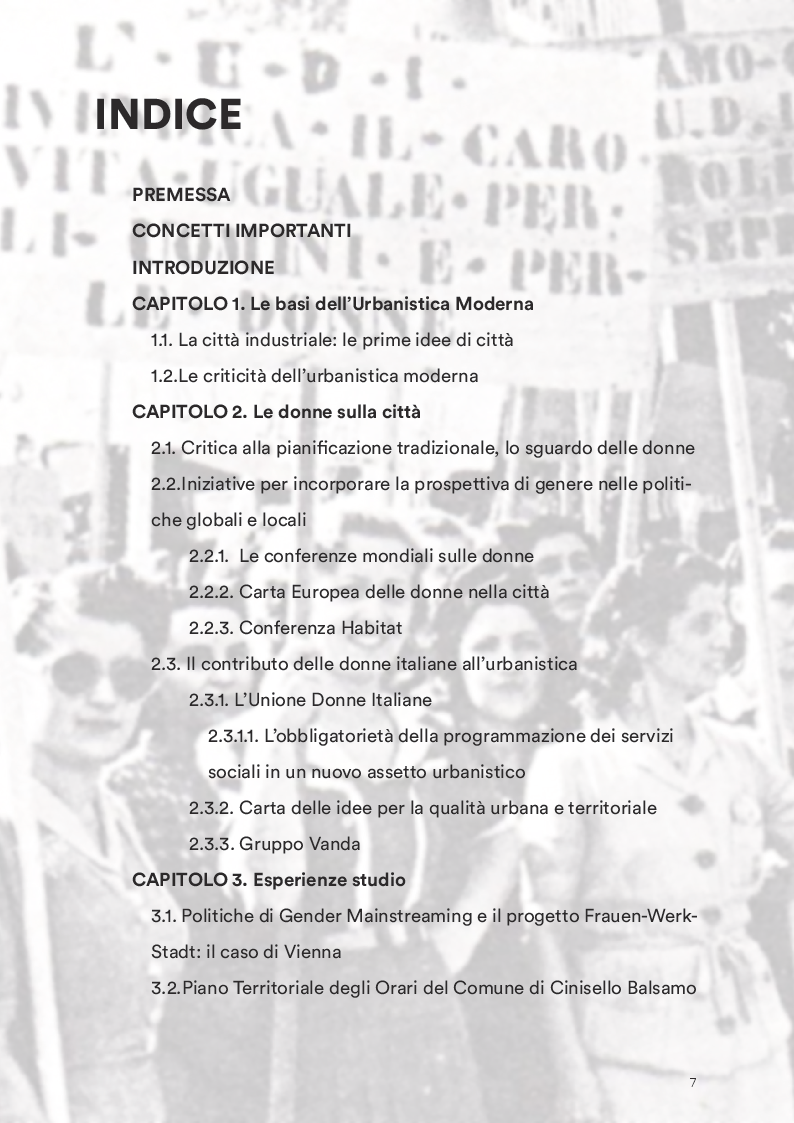 Indice della tesi: Città e genere: un'analisi dell'Urbanistica moderna per ripensare le politiche urbane con una prospettiva di genere , Pagina 1