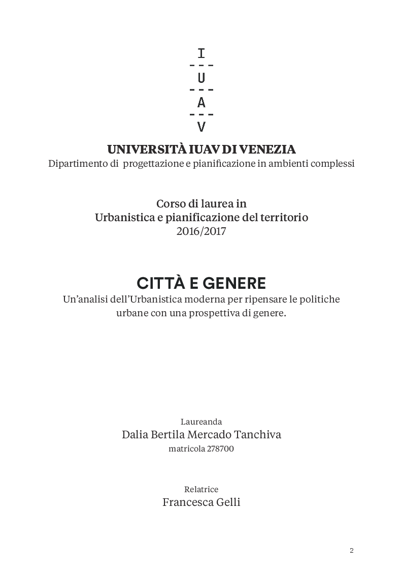 Anteprima della tesi: Città e genere: un'analisi dell'Urbanistica moderna per ripensare le politiche urbane con una prospettiva di genere , Pagina 1