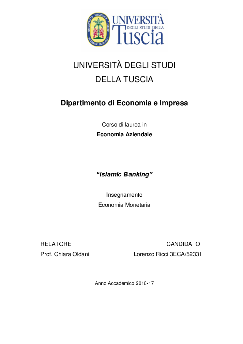 Anteprima della tesi: Islamic Banking, Pagina 1