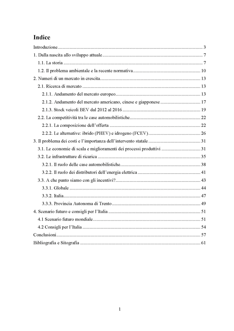 Indice della tesi: E-Mobility: Quando i Governi sono attori del mercato, Pagina 1