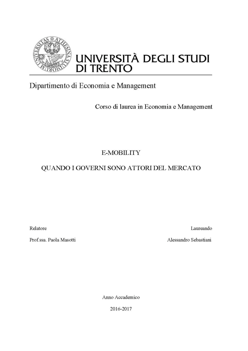Anteprima della tesi: E-Mobility: Quando i Governi sono attori del mercato, Pagina 1