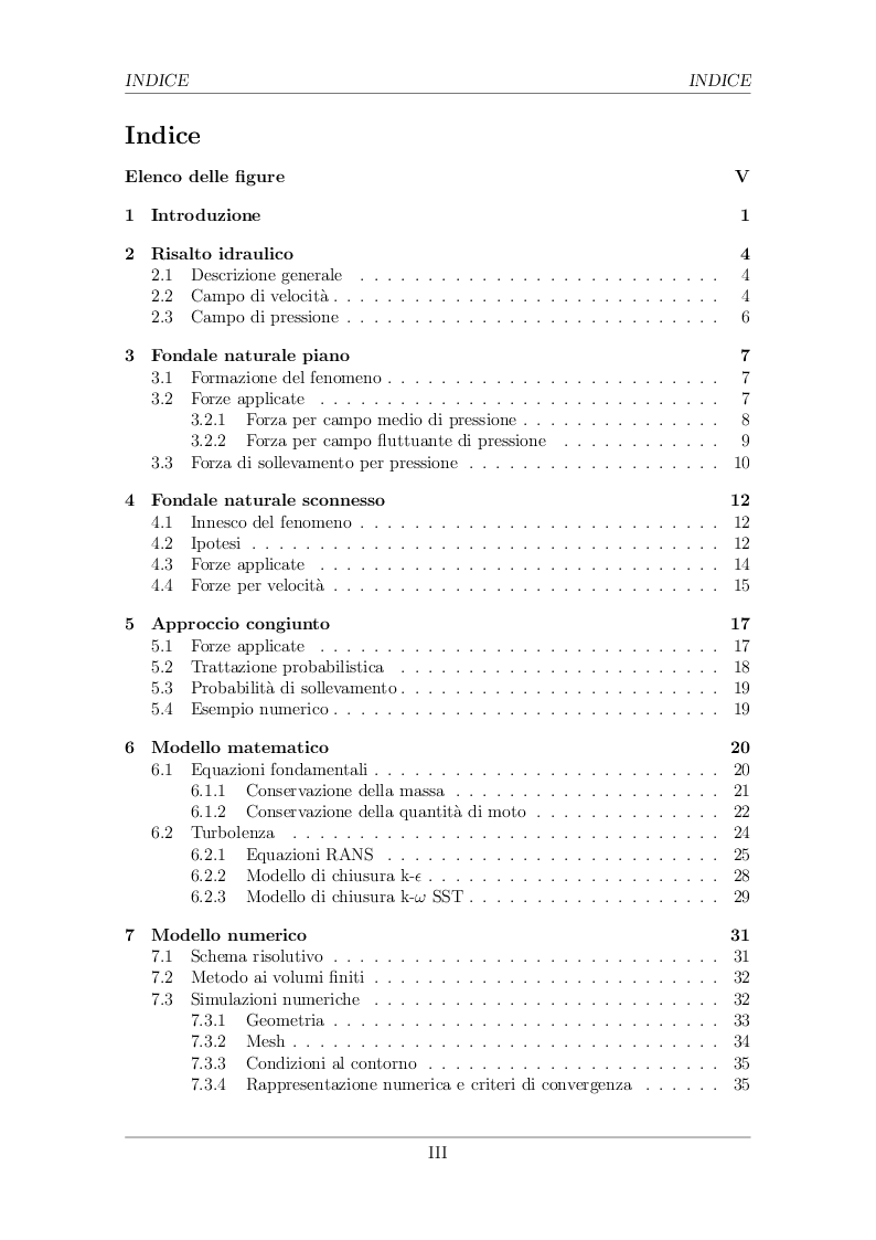 Indice della tesi: Analisi di stabilità di fondi naturali soggetti a campi fluttuanti di velocità e pressione, Pagina 1