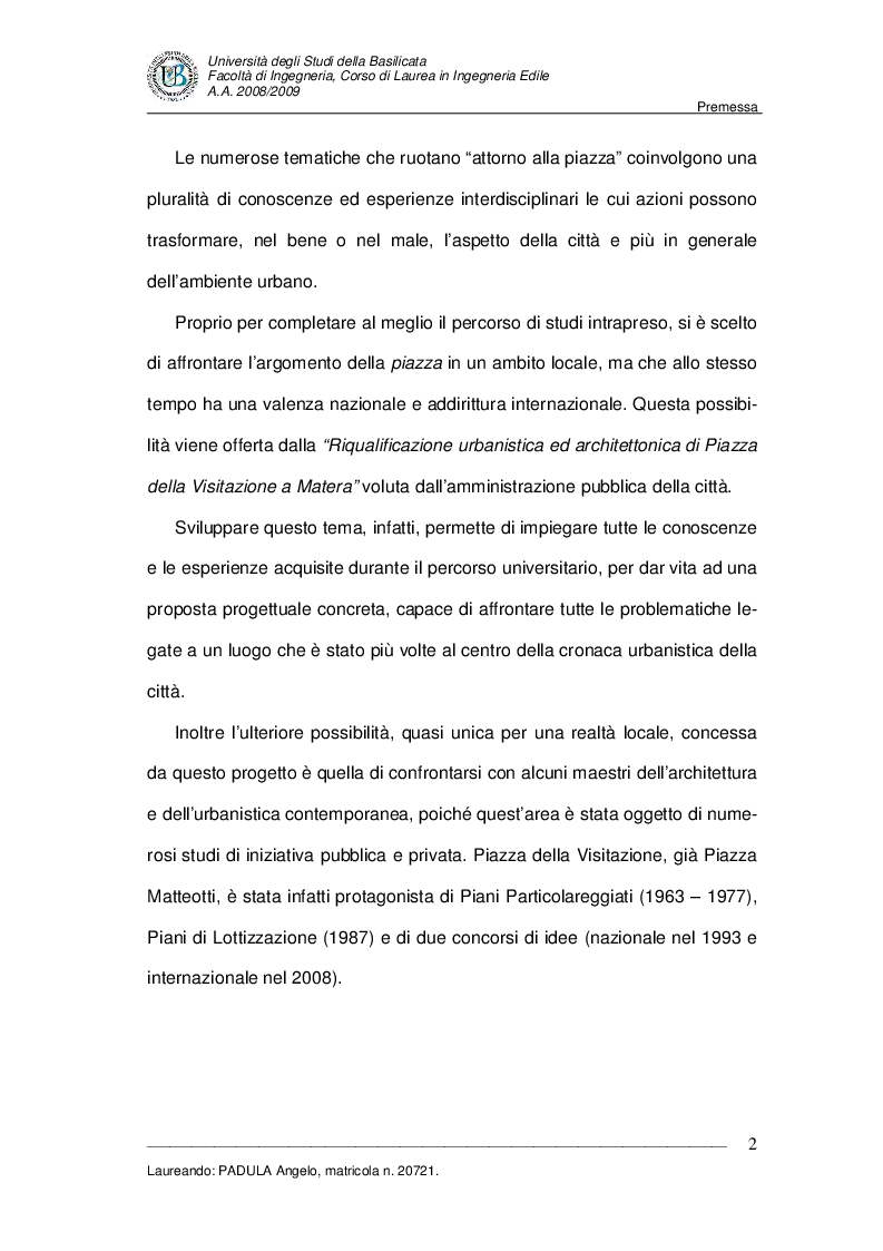 Anteprima della tesi: Evoluzione di uno spazio urbano tra storia e progetti: ''Piazza della Visitazione'' a Matera, Pagina 3