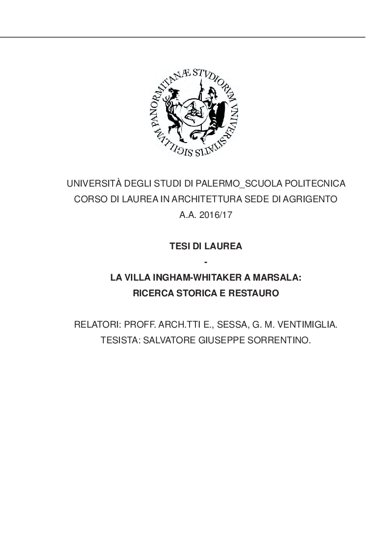 Anteprima della tesi: La Villa Ingham-Whitaker a Marsala: ricerca storica e restauro, Pagina 1