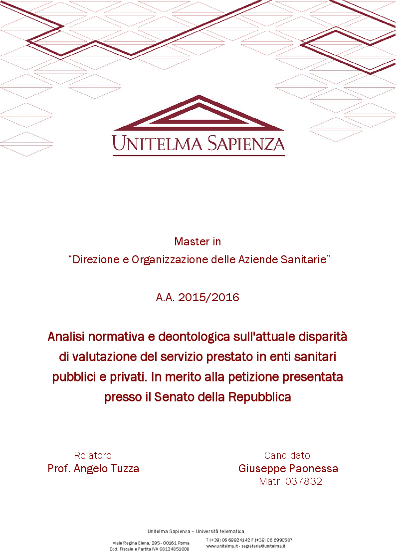 Anteprima della tesi: Analisi normativa e deontologica sull'attuale disparità di valutazione del servizio prestato in enti sanitari pubblici e privati. In merito alla petizione presentata presso il Senato della Repubblica, Pagina 1