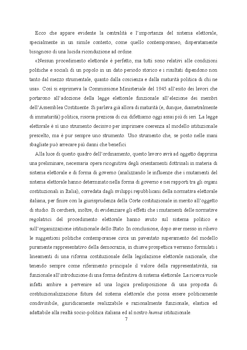 Anteprima della tesi: L'evoluzione del sistema elettorale nell'ordinamento costituzionale italiano. Il ruolo della Corte costituzionale, Pagina 5