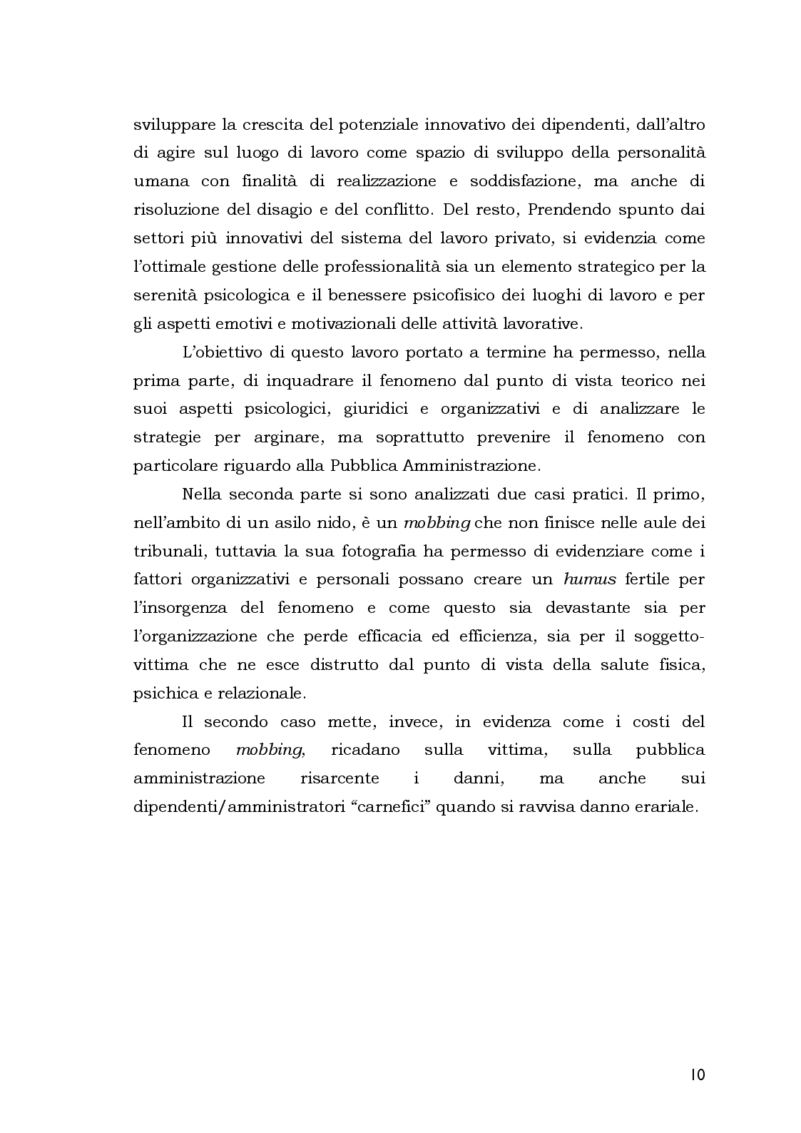 Anteprima della tesi: Aspetti Psicosociali e Girudici del Mobbing nella Pubblica Amministrazione. Analisi Comparata, Pagina 10