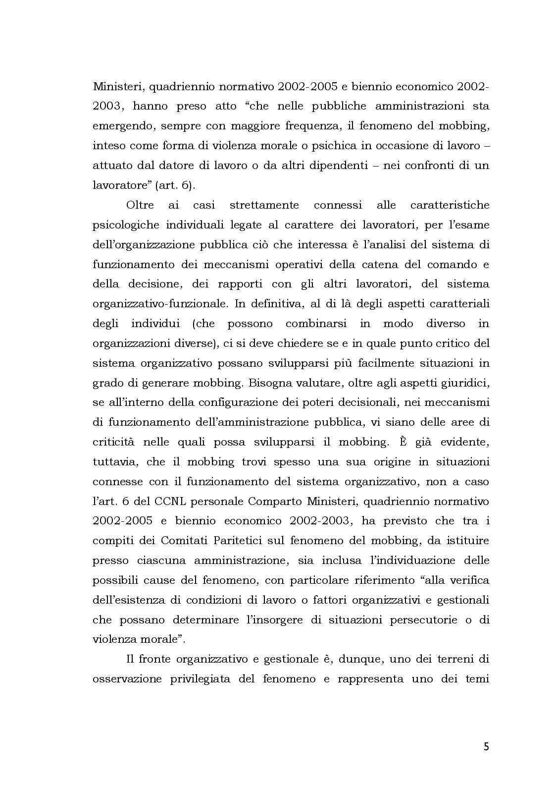Anteprima della tesi: Aspetti Psicosociali e Girudici del Mobbing nella Pubblica Amministrazione. Analisi Comparata, Pagina 5