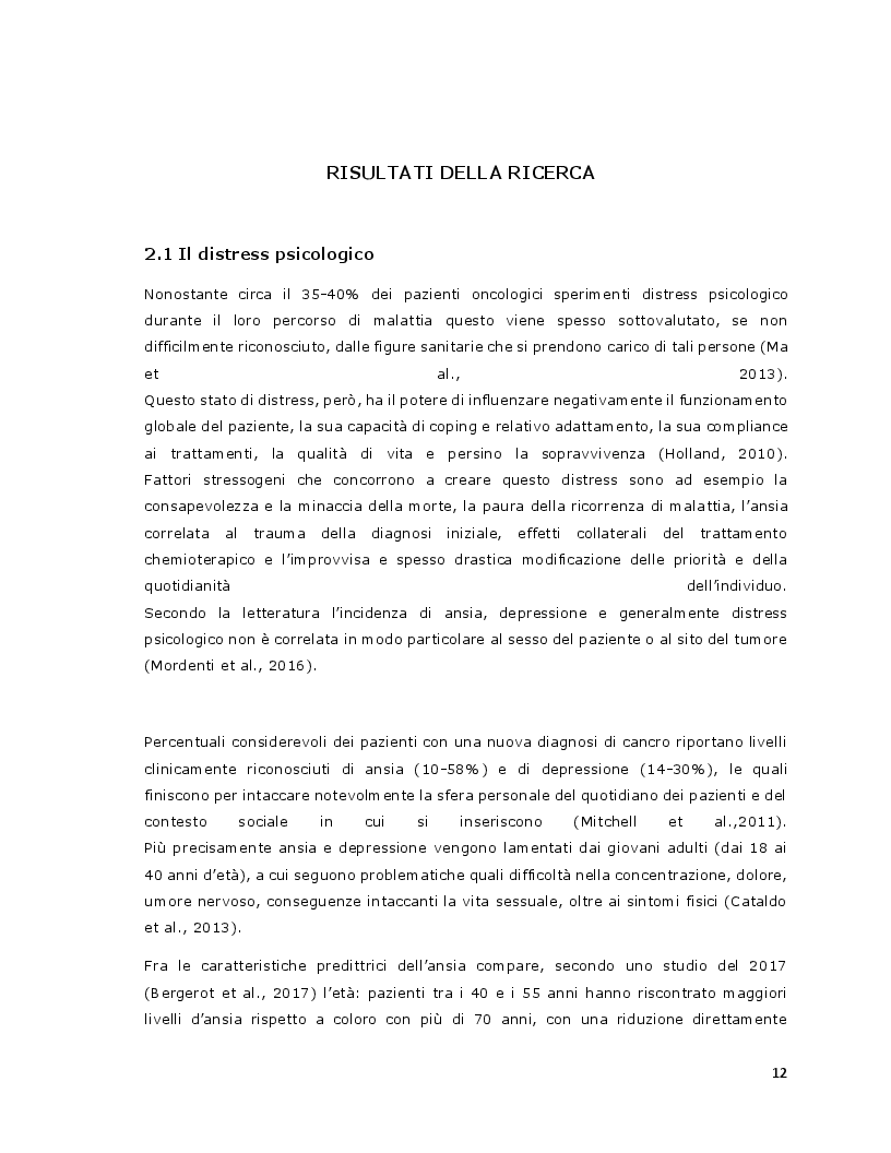 Estratto dalla tesi: L'efficacia della relazione d'aiuto nella riduzione del distress psicologico del paziente con patologia oncologica sottoposto a terapia chemioterapica