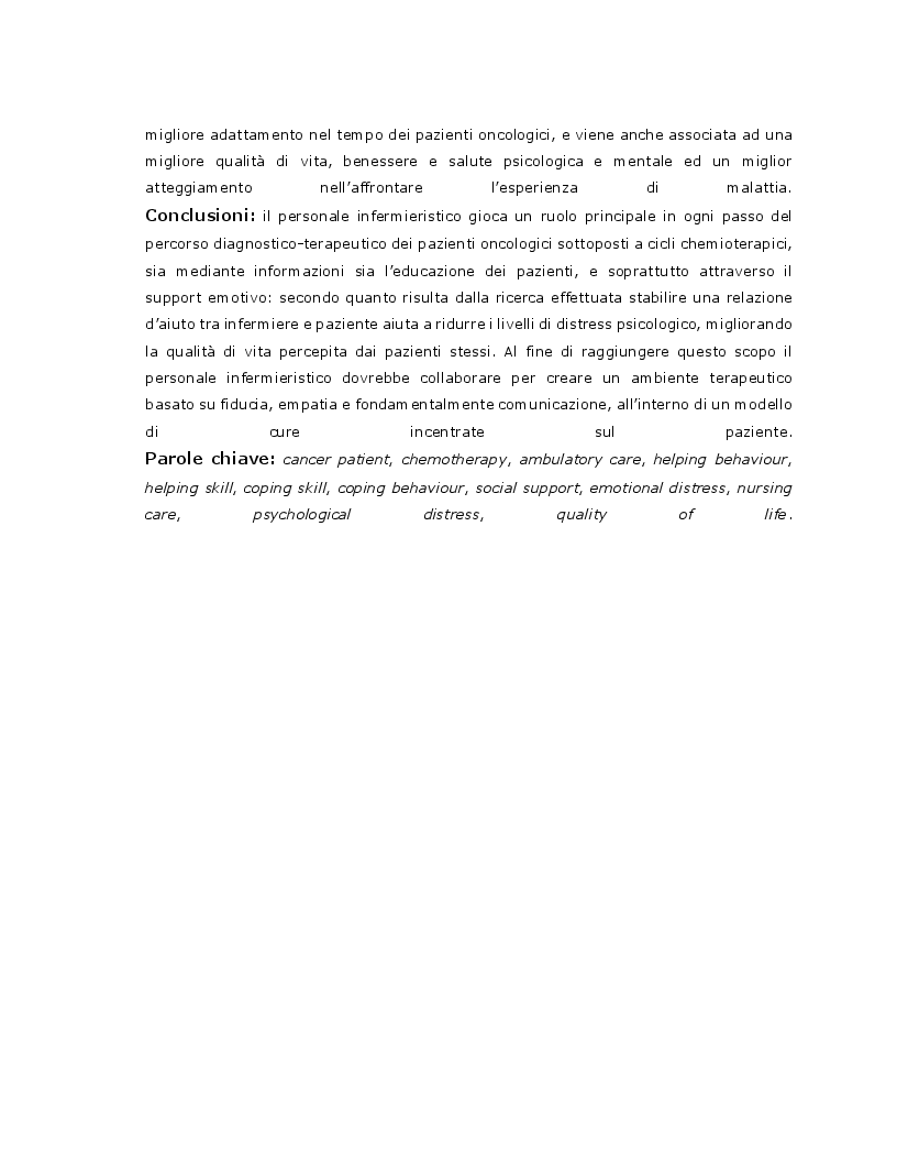 Anteprima della tesi: L'efficacia della relazione d'aiuto nella riduzione del distress psicologico del paziente con patologia oncologica sottoposto a terapia chemioterapica, Pagina 3