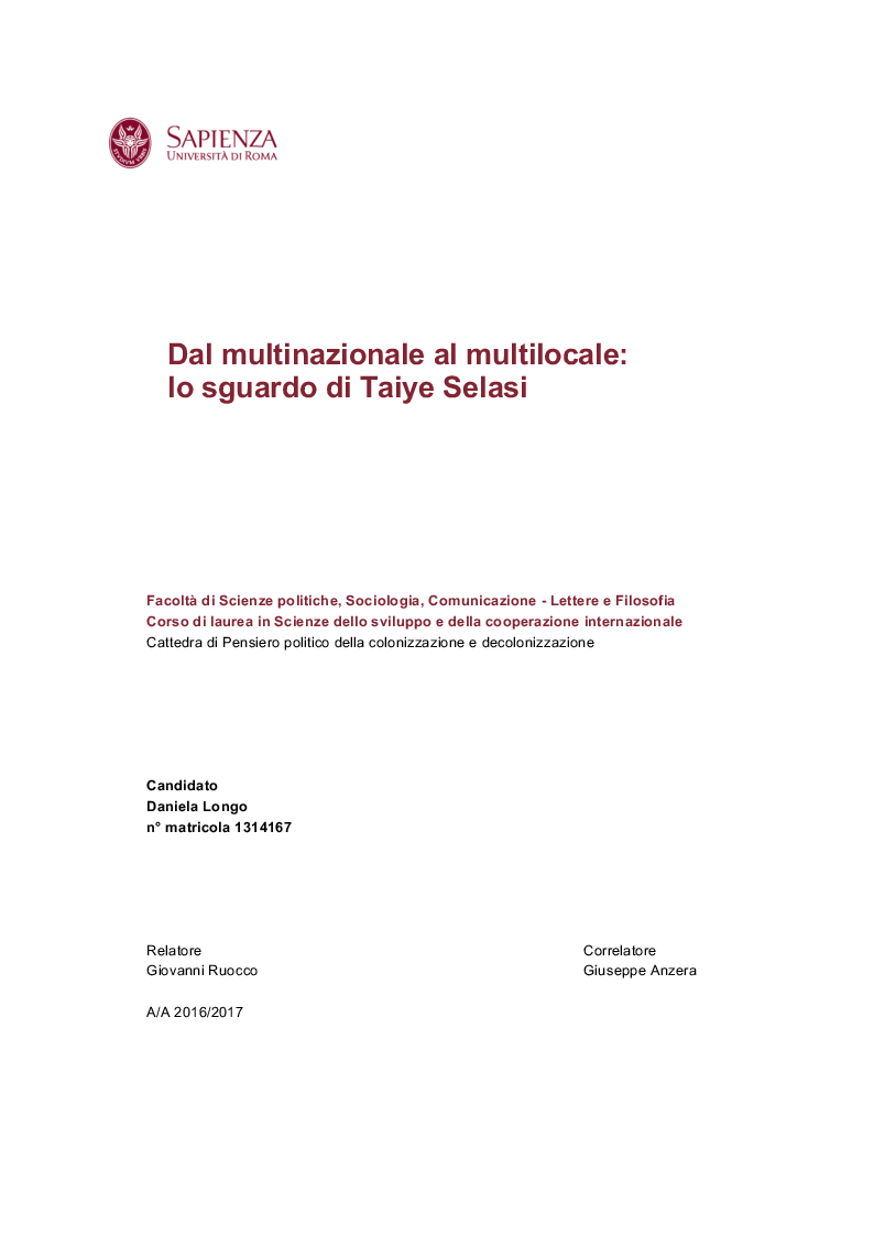 Anteprima della tesi: Dal multinazionale al multilocale: lo sguardo di Taiye Selasi , Pagina 1