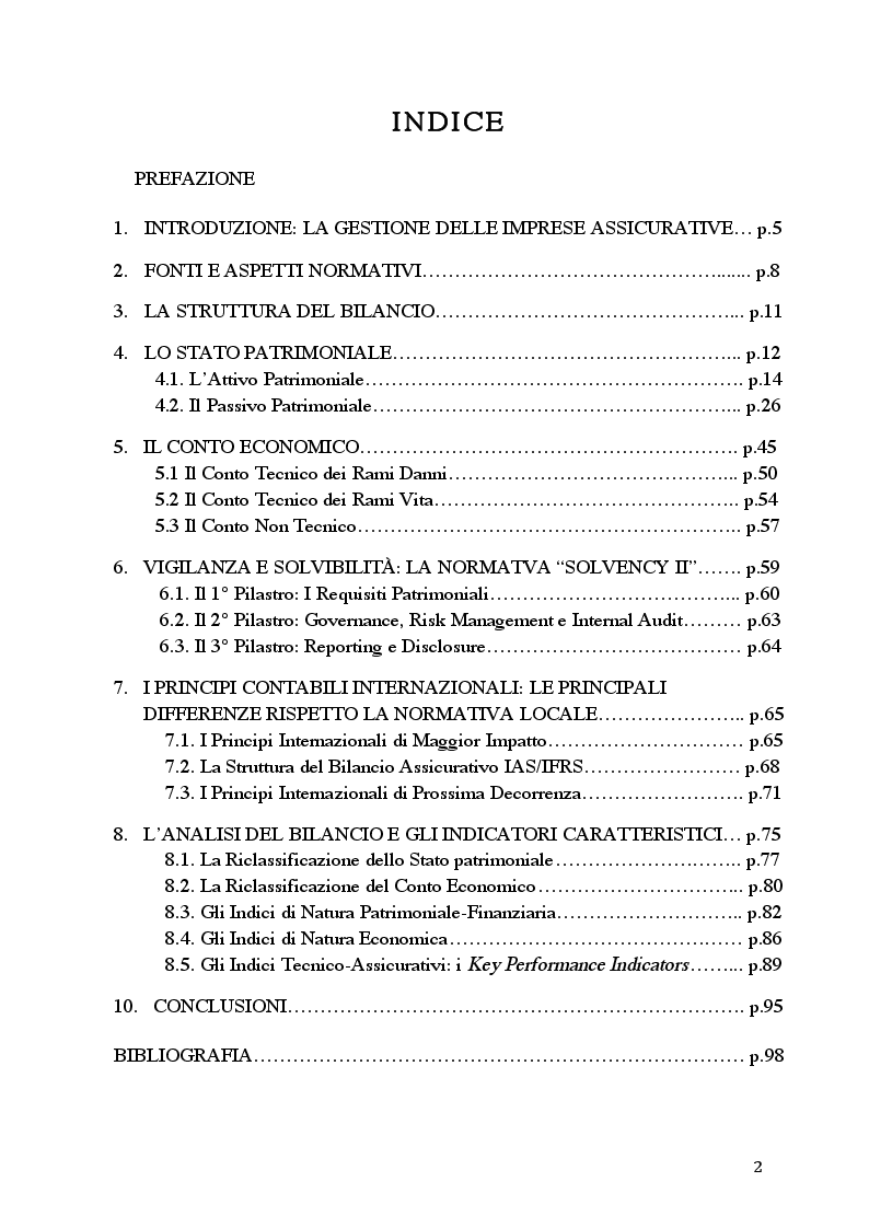 Indice della tesi: Il bilancio delle imprese assicurative secondo la normativa nazionale, Pagina 1