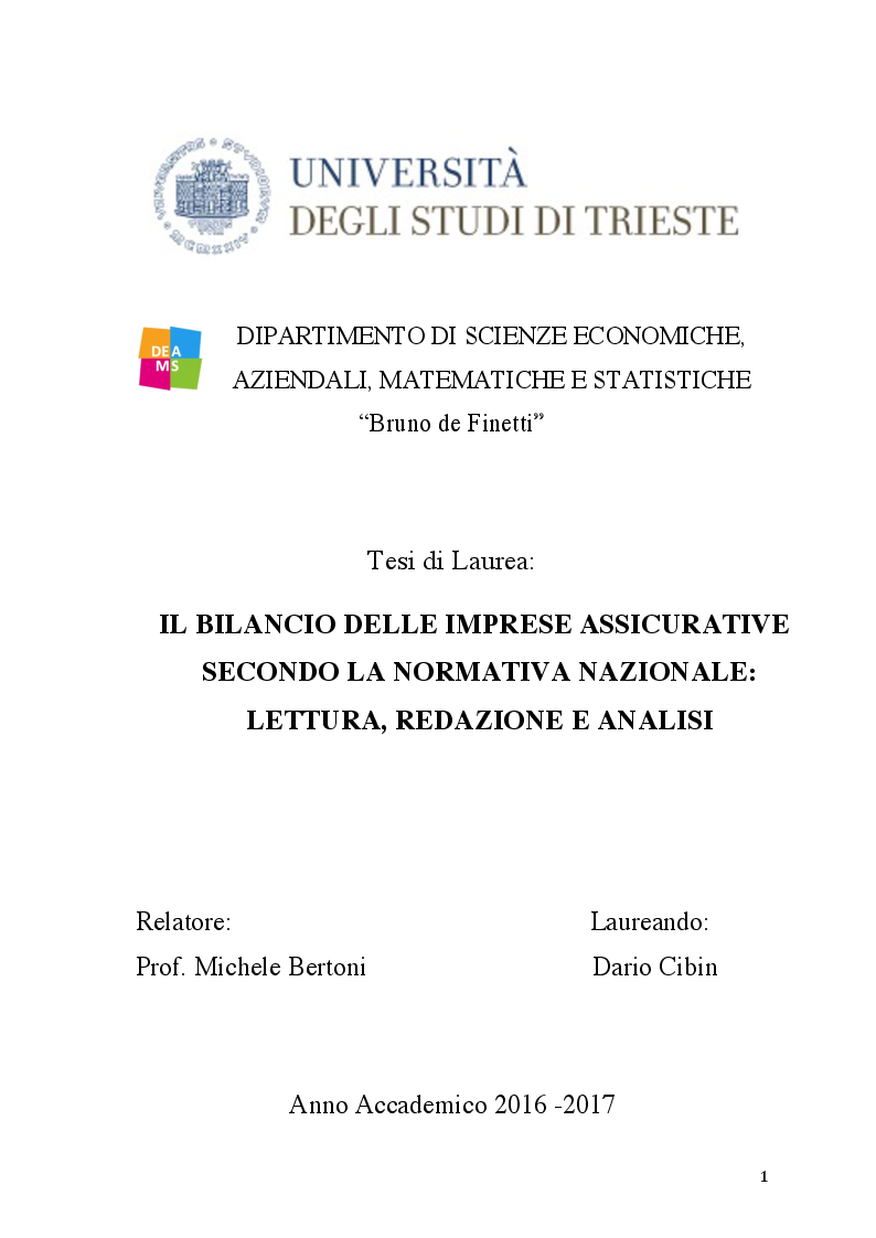 Anteprima della tesi: Il bilancio delle imprese assicurative secondo la normativa nazionale, Pagina 1