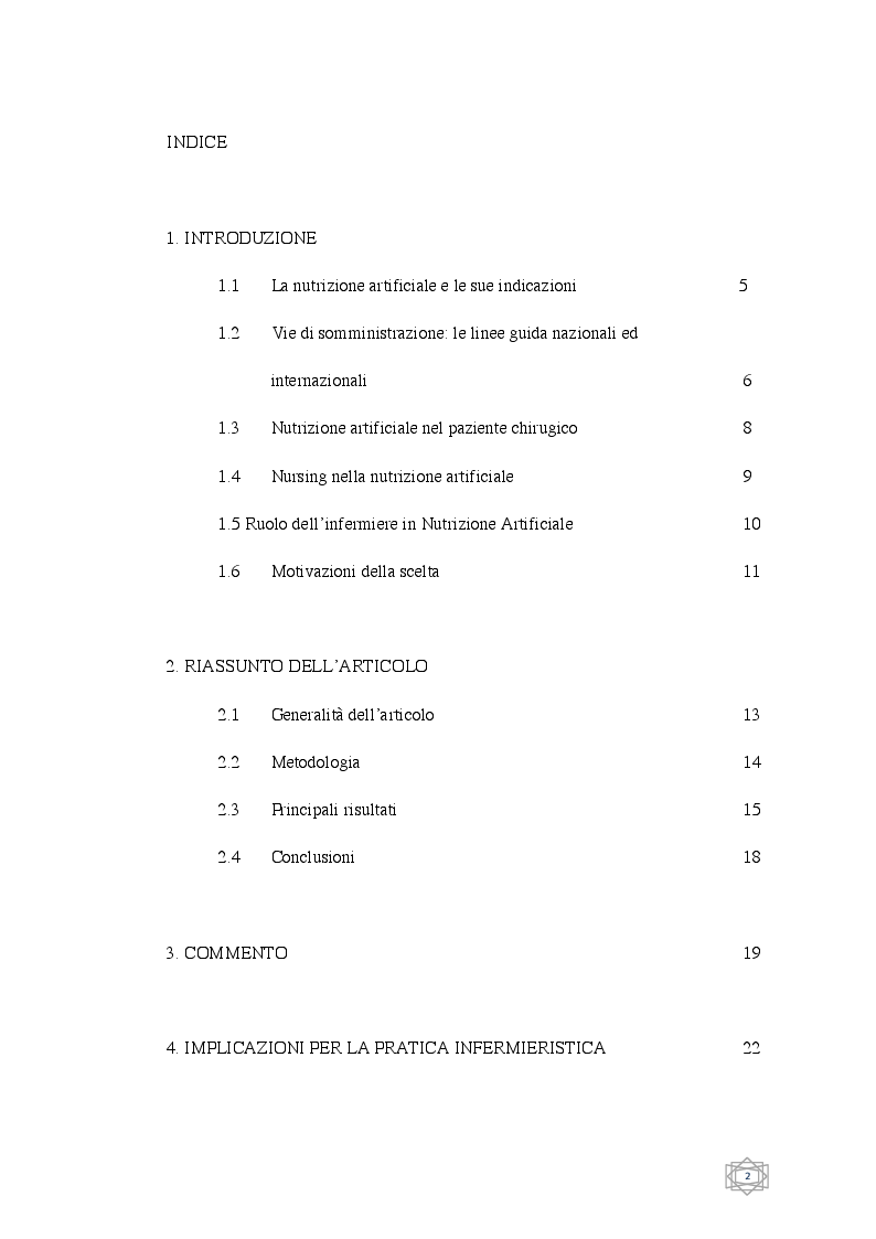 Indice della tesi: Nutrizione enterale e Nutrizione parenterale nel paziente ospedalizzato, valutazione clinica ed economica, Pagina 1