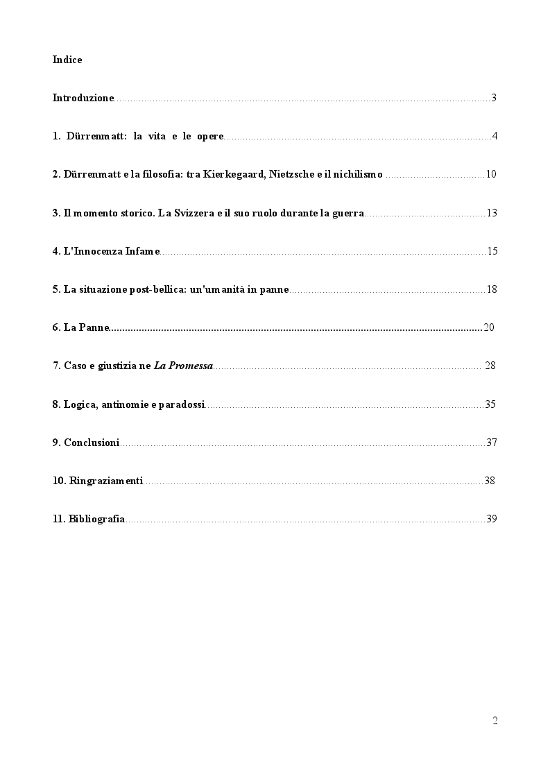 Indice della tesi: L'importanza del caso. La vita secondo Friedrich Dürrenmatt., Pagina 1