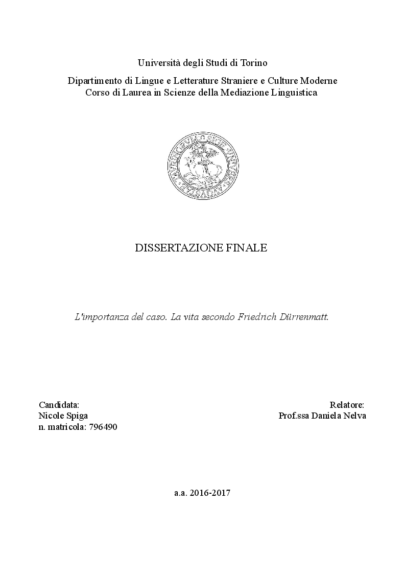 Anteprima della tesi: L'importanza del caso. La vita secondo Friedrich Dürrenmatt., Pagina 1