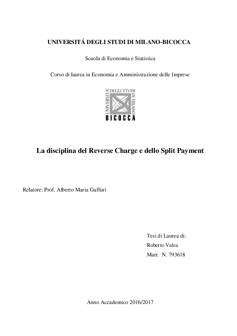 Anteprima della tesi: La disciplina del Reverse Charge e dello Split Payment, Pagina 1