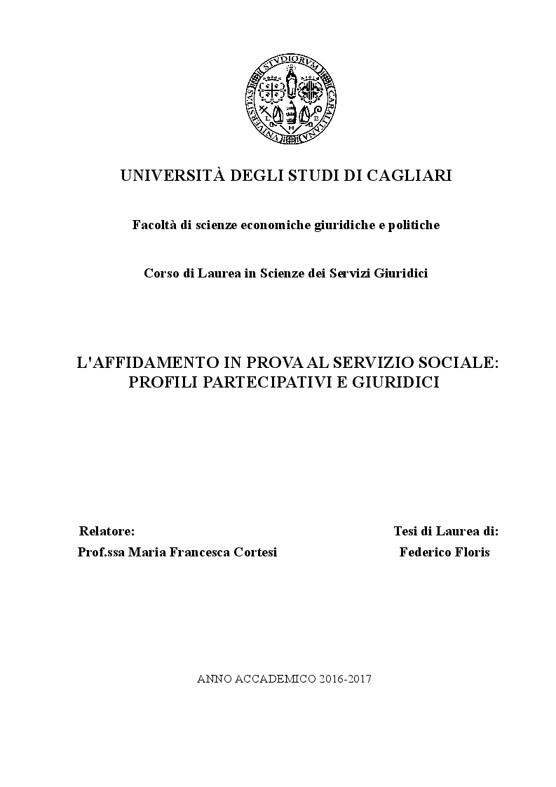 Anteprima della tesi: L'affidamento in Prova al Servizio Sociale: Profili Partecipativi e Giuridici, Pagina 1