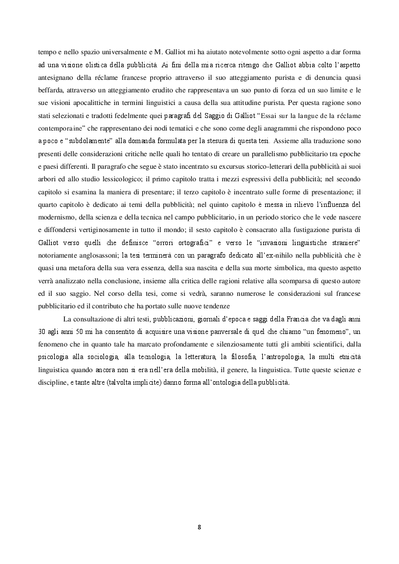 Anteprima della tesi: La langue de la réclame contemporaine - L'eziologia e la genesi della pubblicità francese degli anni '50 e l'analisi del suo codice pioneristico, Pagina 4