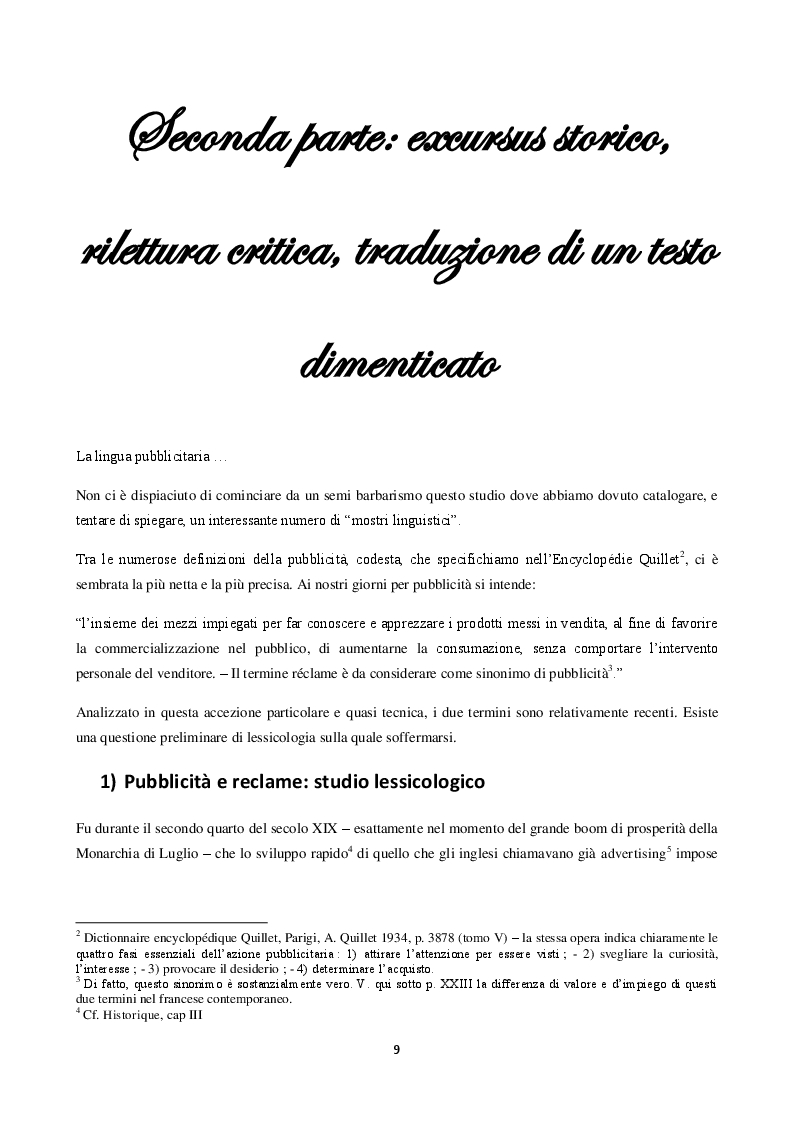 Anteprima della tesi: La langue de la réclame contemporaine - L'eziologia e la genesi della pubblicità francese degli anni '50 e l'analisi del suo codice pioneristico, Pagina 5