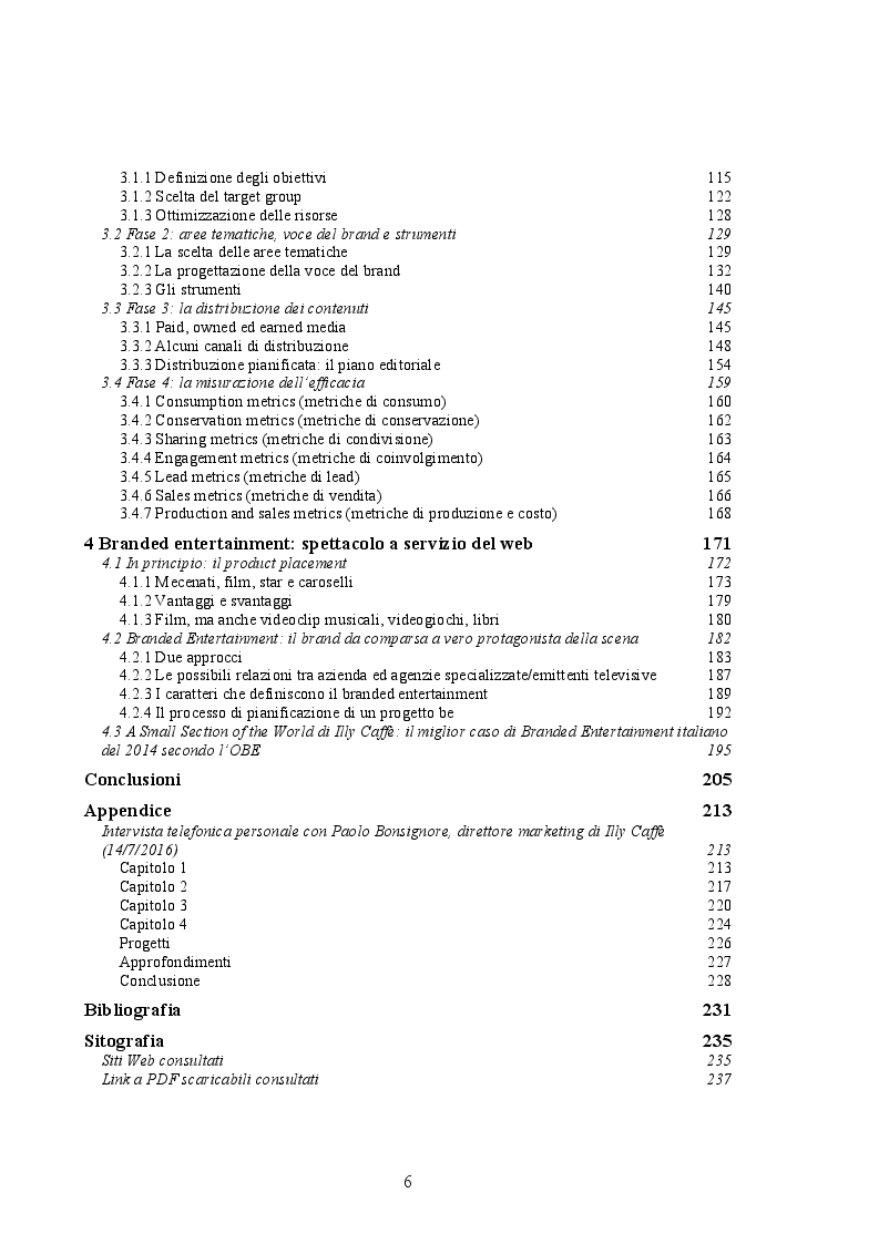 Indice della tesi: Branded Content e Branded Entertainment. La marca come Media Company., Pagina 2