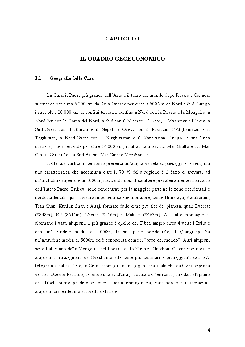 Anteprima della tesi: Aspetti del processo di crescita e di integrazione economica della Repubblica Popolare Cinese: gli investimenti in Italia, Pagina 3