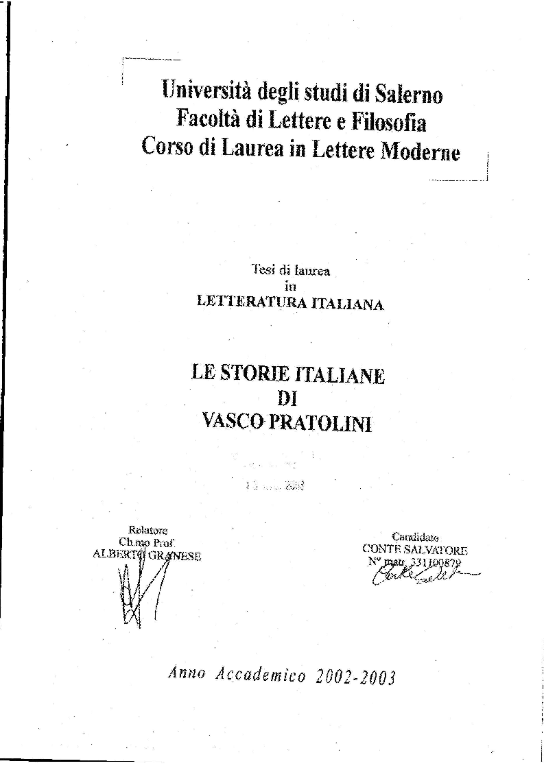 Anteprima della tesi: Le Storie Italiane di Vasco Pratolini, Pagina 1