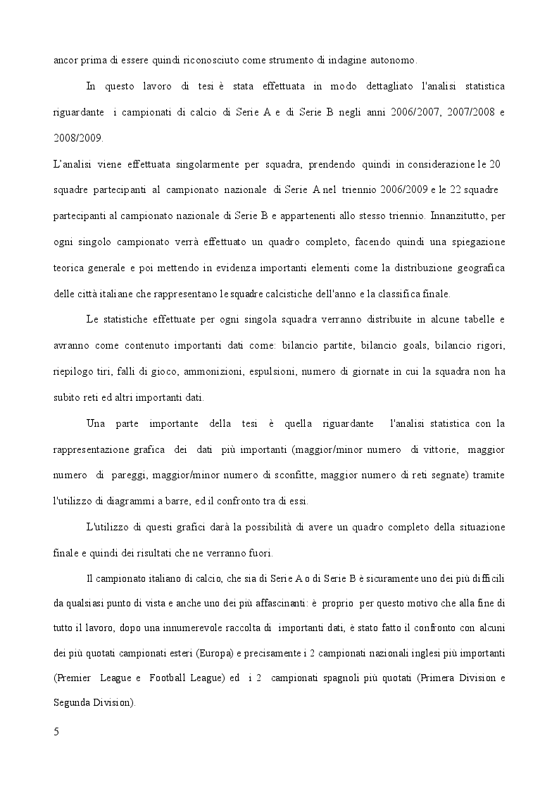Anteprima della tesi: Analisi Descrittiva sui Campionati Italiani di Calcio di Serie A e B nel Triennio 2006-2009, Pagina 4