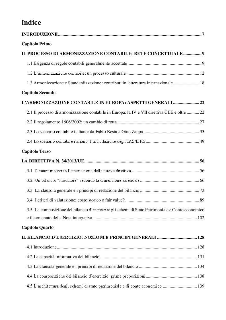 Indice della tesi: Il bilancio d'esercizio: novità e criticità emergenti, Pagina 1