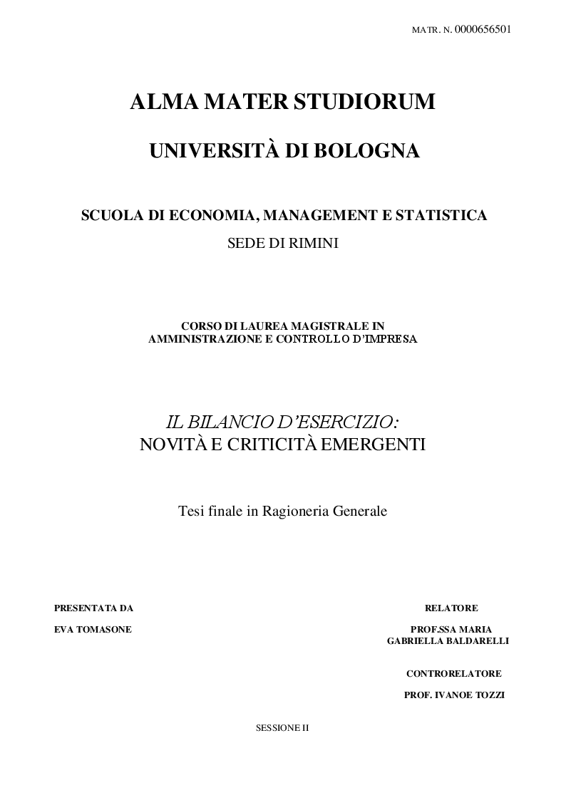 Anteprima della tesi: Il bilancio d'esercizio: novità e criticità emergenti, Pagina 1